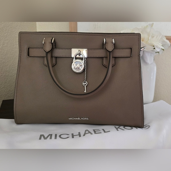 MICHAEL KORS HAMILTON MEDIUM SATCHEL SHOULDER PEBBLED LEATHER BAG DUSK - Picture 8 of 14